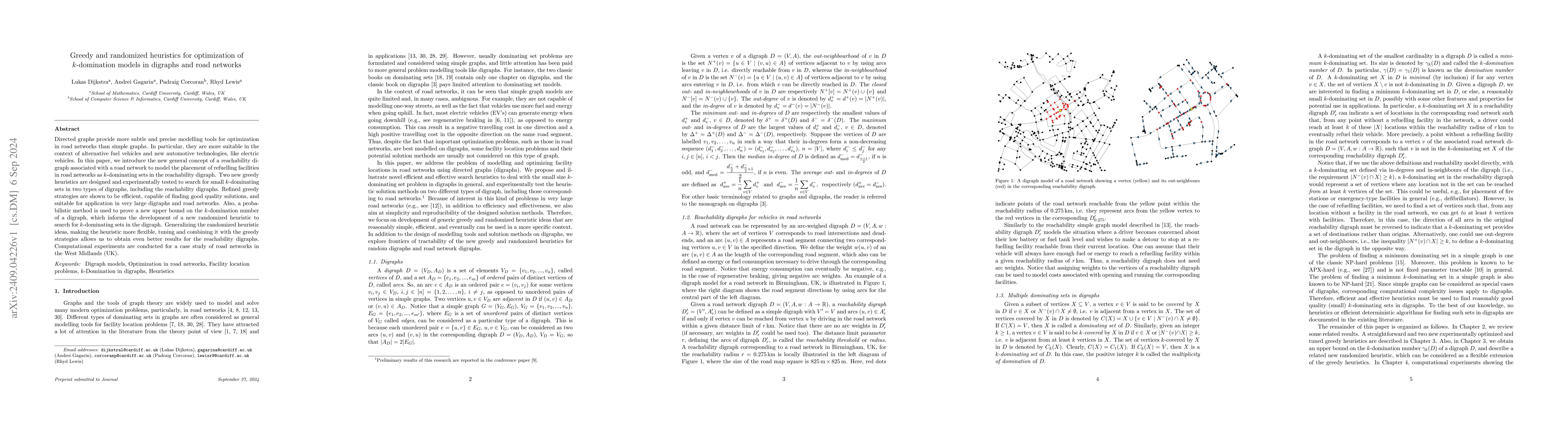 Thumbnail for Greedy and randomized heuristics for optimization of k-domination models
  in digraphs and road networks