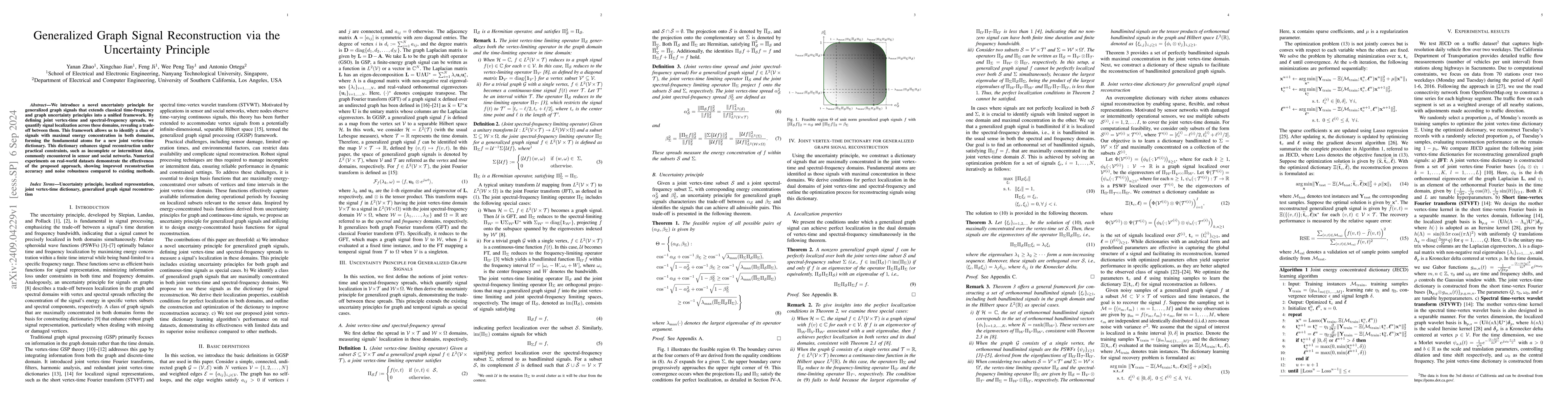Thumbnail for Generalized Graph Signal Reconstruction via the Uncertainty Principle