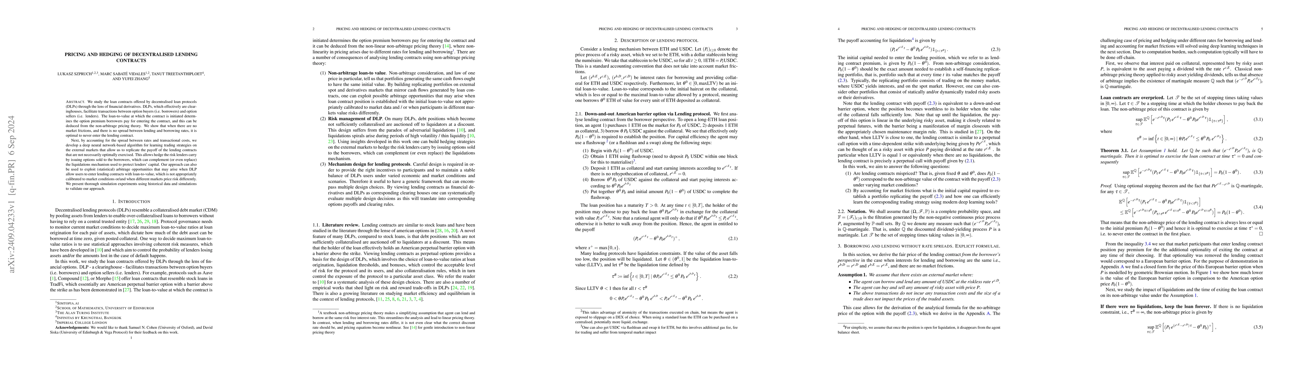Thumbnail for Pricing and hedging of decentralised lending contracts