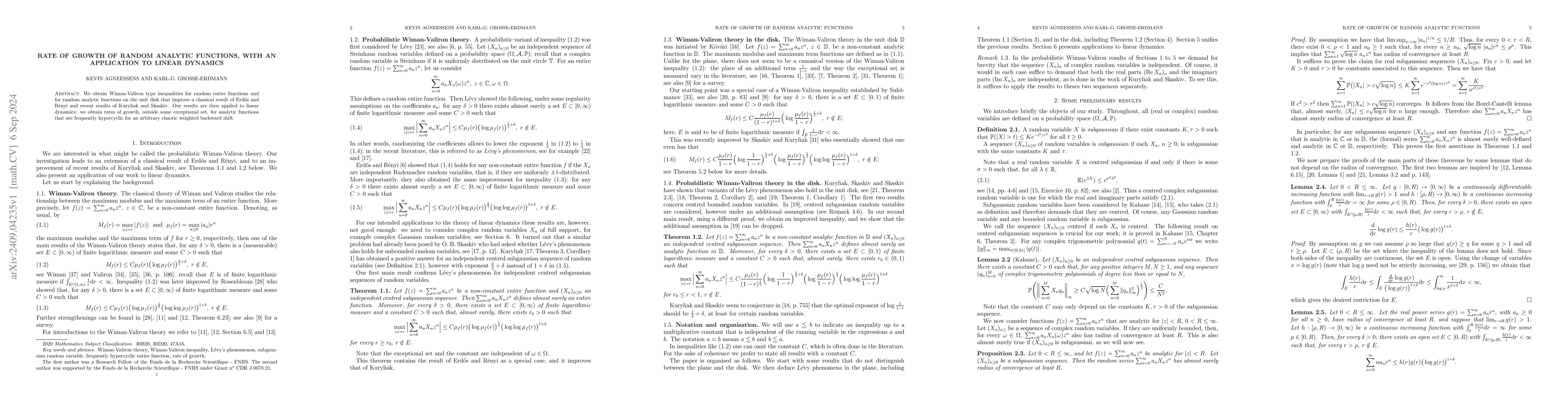 Thumbnail for Rate of growth of random analytic functions, with an application to
  linear dynamics