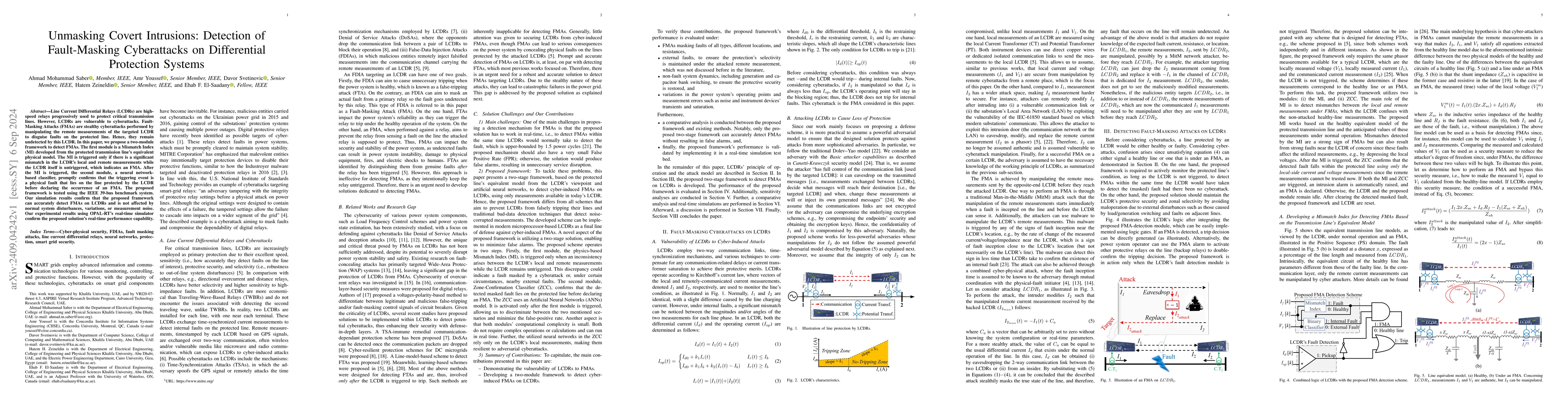 Thumbnail for Unmasking Covert Intrusions: Detection of Fault-Masking Cyberattacks on
  Differential Protection Systems
