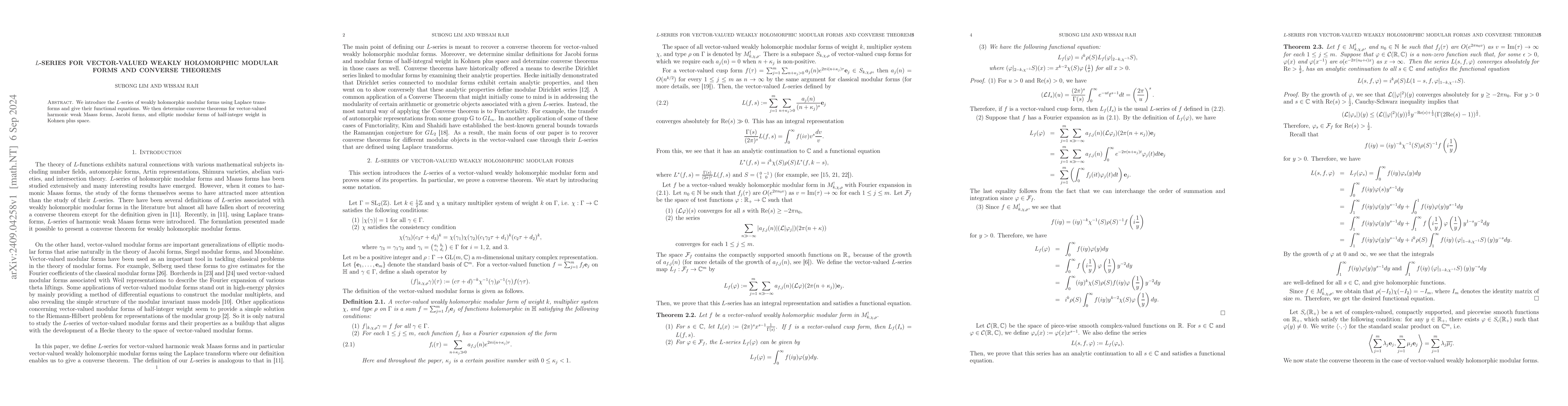 Thumbnail for L-Series for Vector-Valued Weakly Holomorphic Modular Forms and Converse
  Theorems