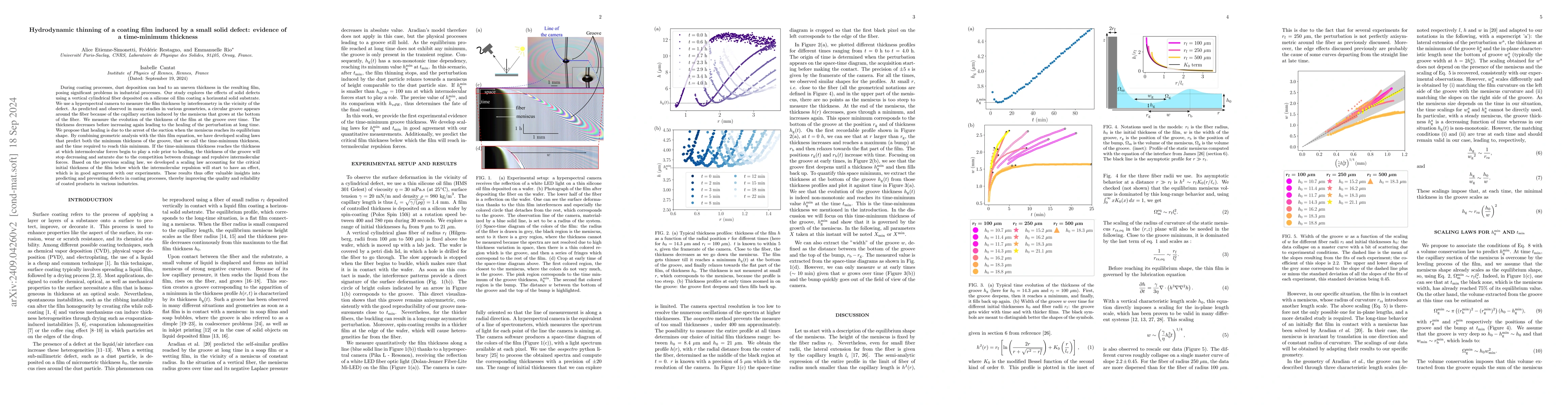Thumbnail for Hydrodynamic thinning of a coating film induced by a small solid defect:
  evidence of a time-minimum thickness