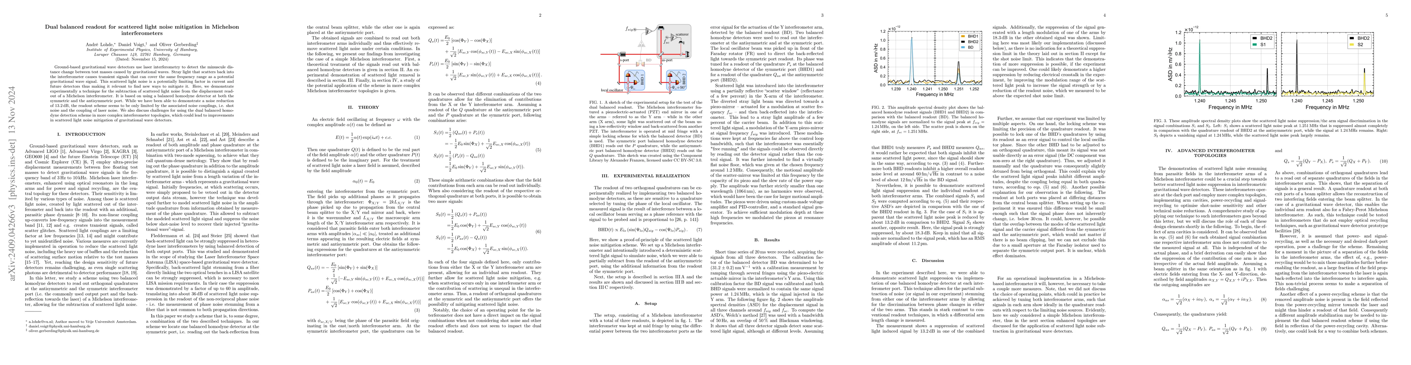Thumbnail for Dual balanced readout for scattered light noise mitigation in Michelson
  interferometers
