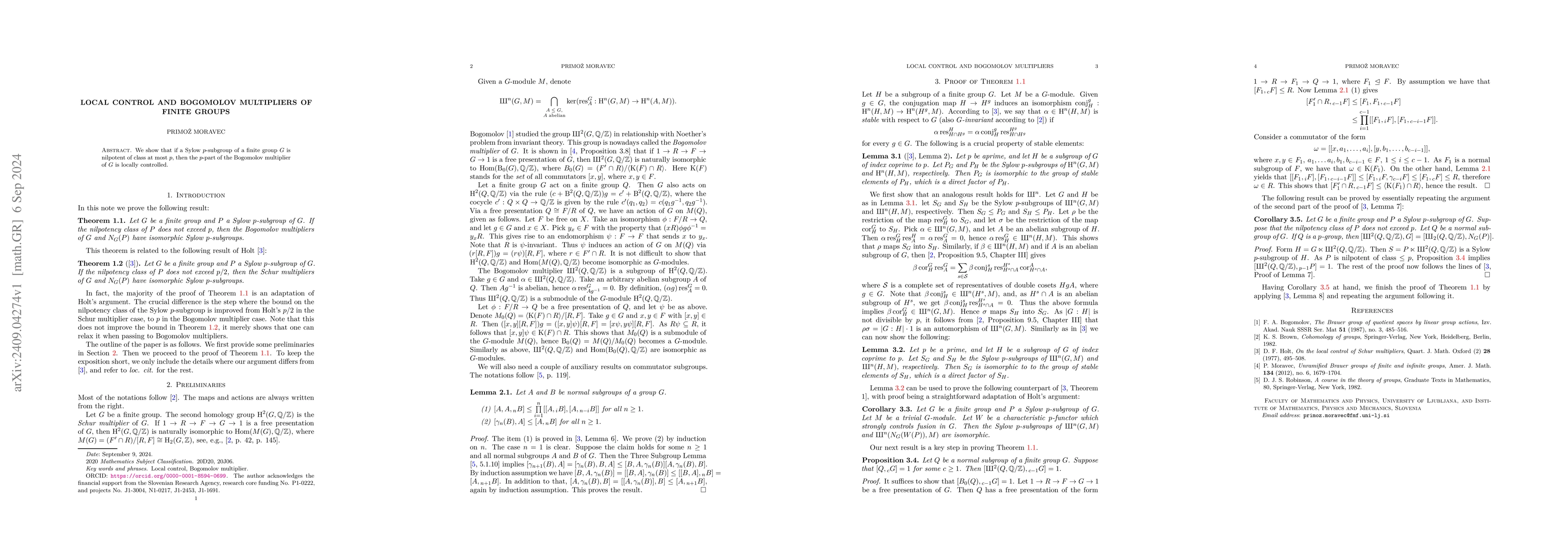 Thumbnail for Local control and Bogomolov multipliers of finite groups
