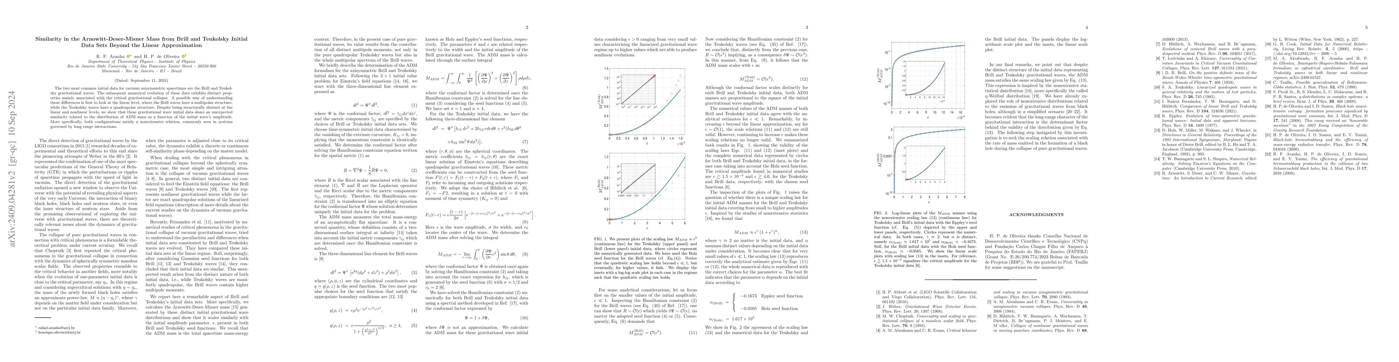 Thumbnail for Similarity in the Arnowitt-Deser-Misner Mass from Brill and Teukolsky
  Initial Data Sets Beyond the Linear Approximation