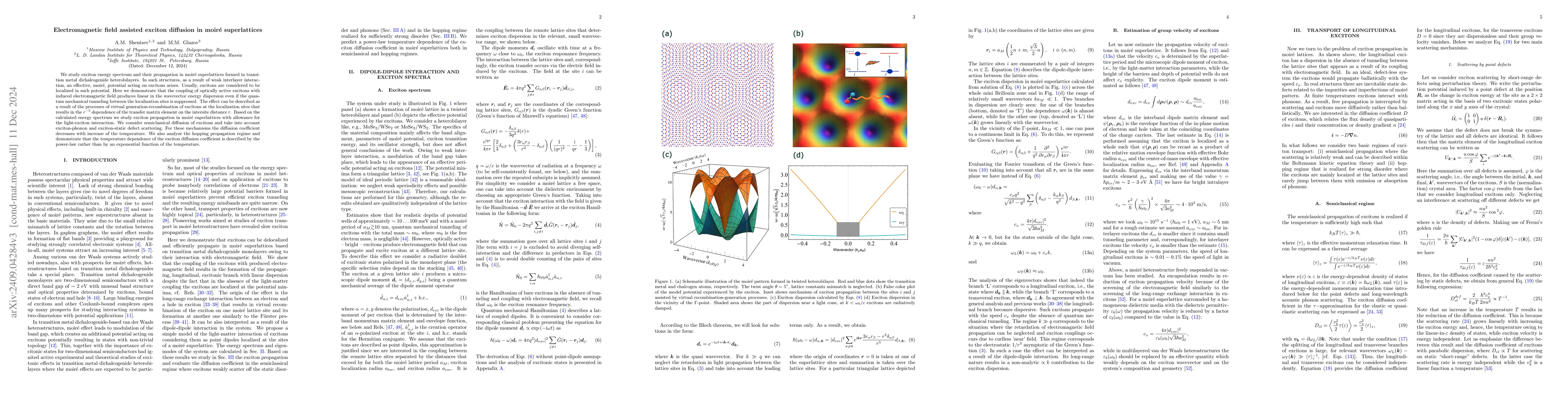 Thumbnail for Electromagnetic field assisted exciton diffusion in moiré
  superlattices