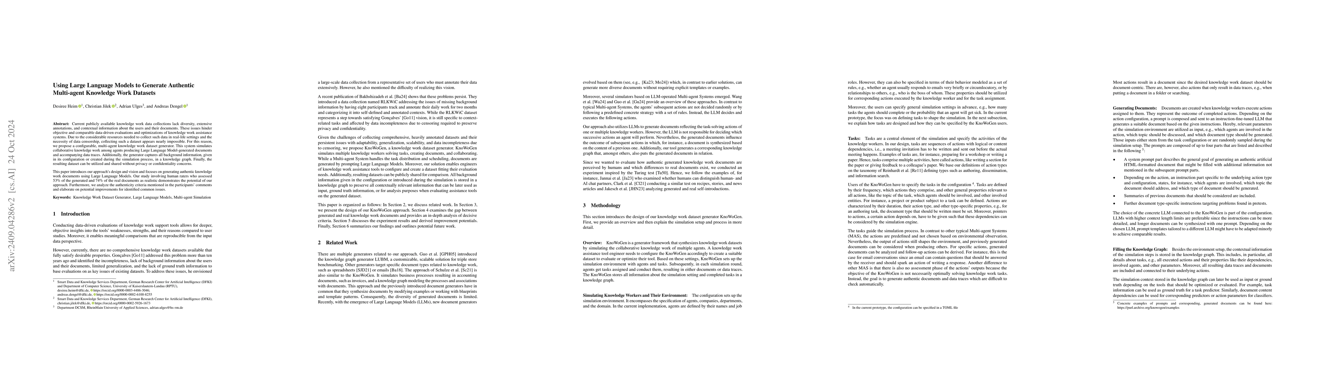 Thumbnail for Using Large Language Models to Generate Authentic Multi-agent Knowledge
  Work Datasets