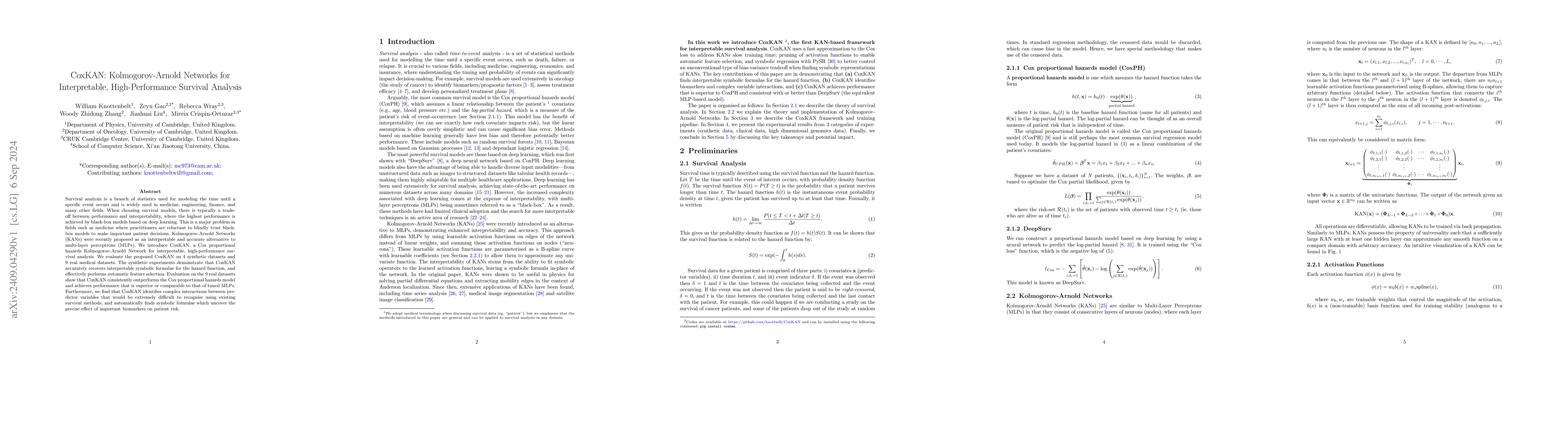 Thumbnail for CoxKAN: Kolmogorov-Arnold Networks for Interpretable, High-Performance
  Survival Analysis