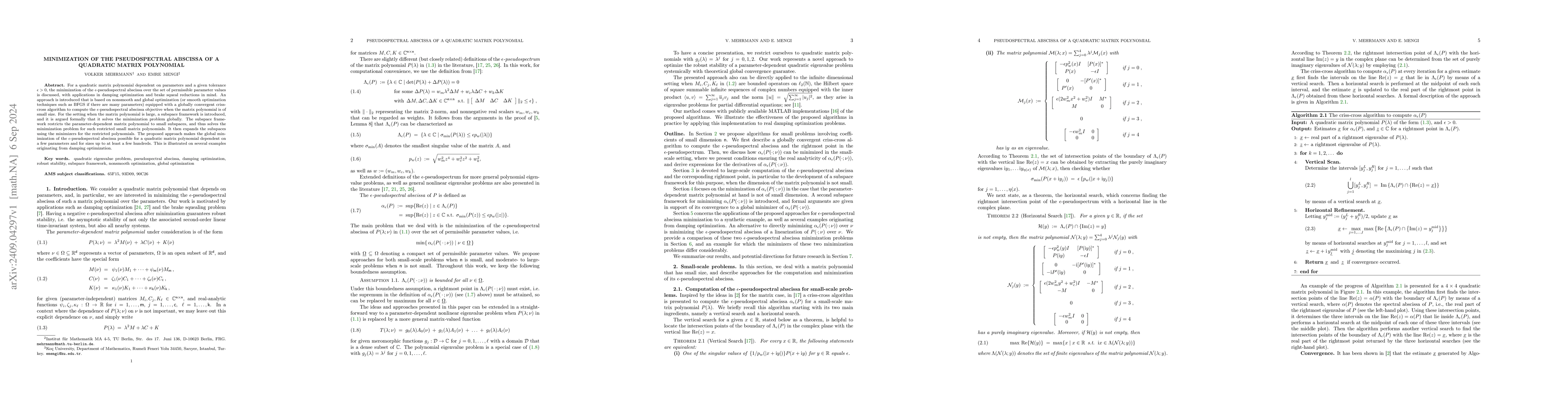 Thumbnail for Minimization of the Pseudospectral Abscissa of a Quadratic Matrix
  Polynomial