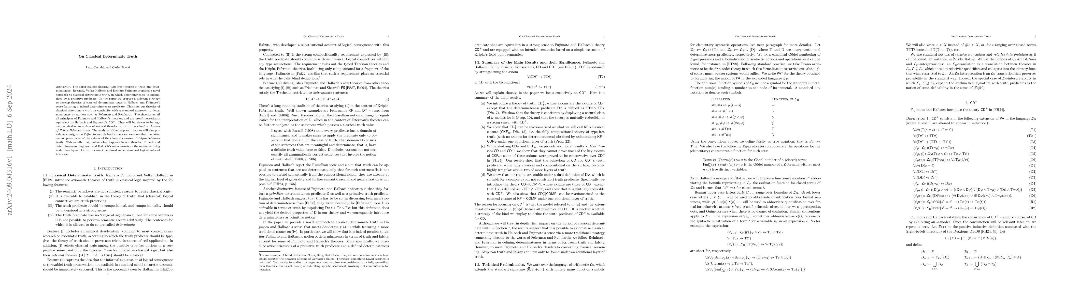 Thumbnail for On Classical Determinate Truth