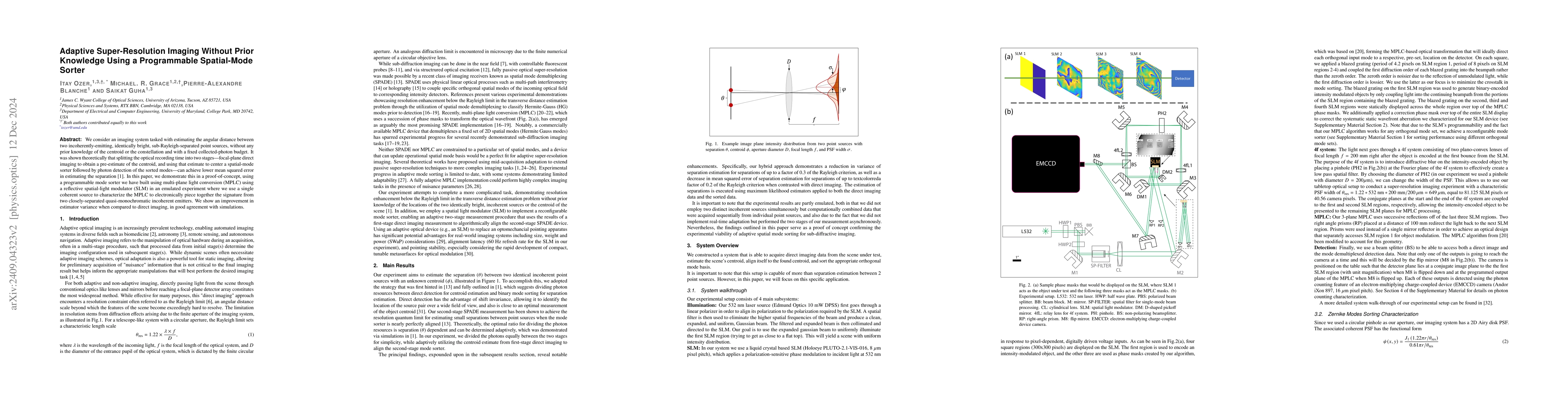 Thumbnail for Adaptive Super-Resolution Imaging Without Prior Knowledge Using a
  Programmable Spatial-Mode Sorter
