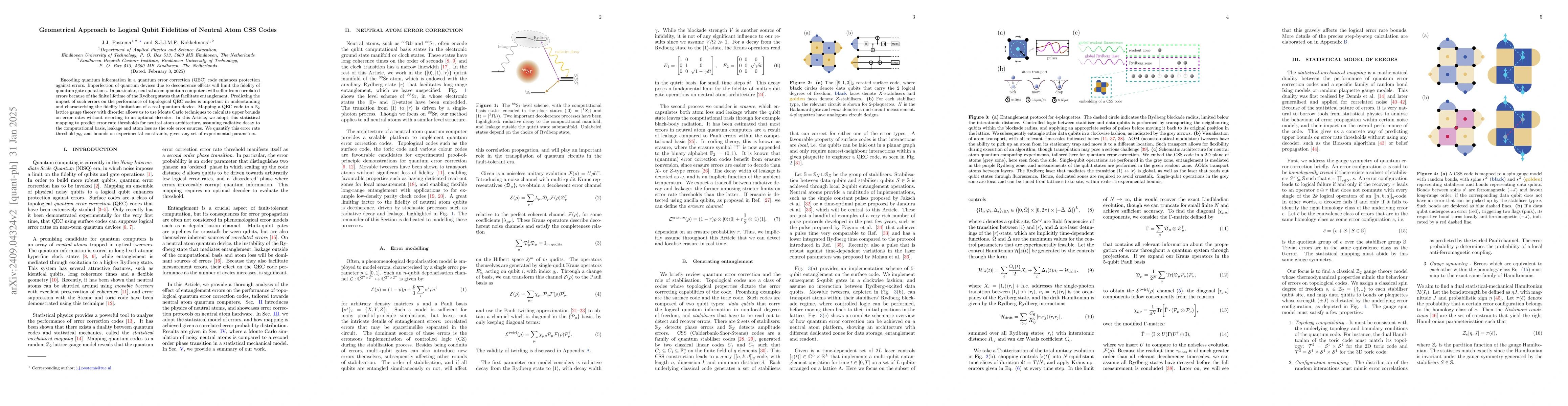 Thumbnail for Geometrical Approach to Logical Qubit Fidelities of Neutral Atom CSS
  Codes