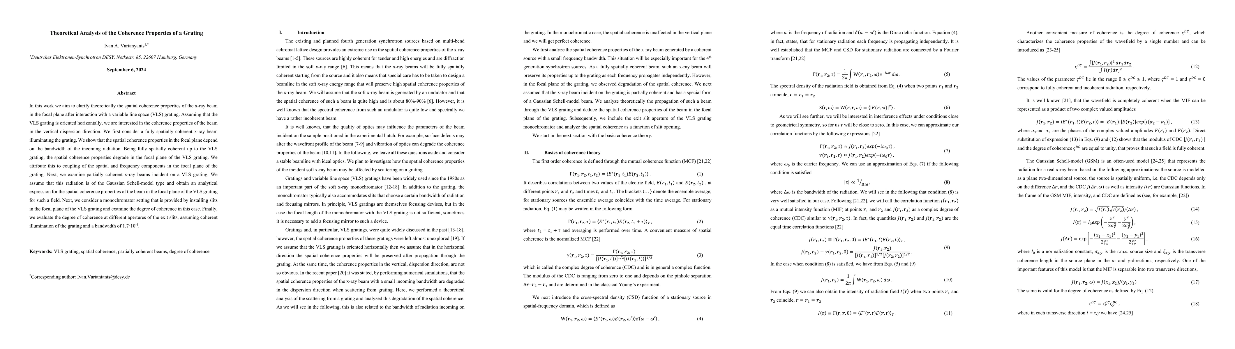Thumbnail for Theoretical Analysis of the Coherence Properties of a Grating