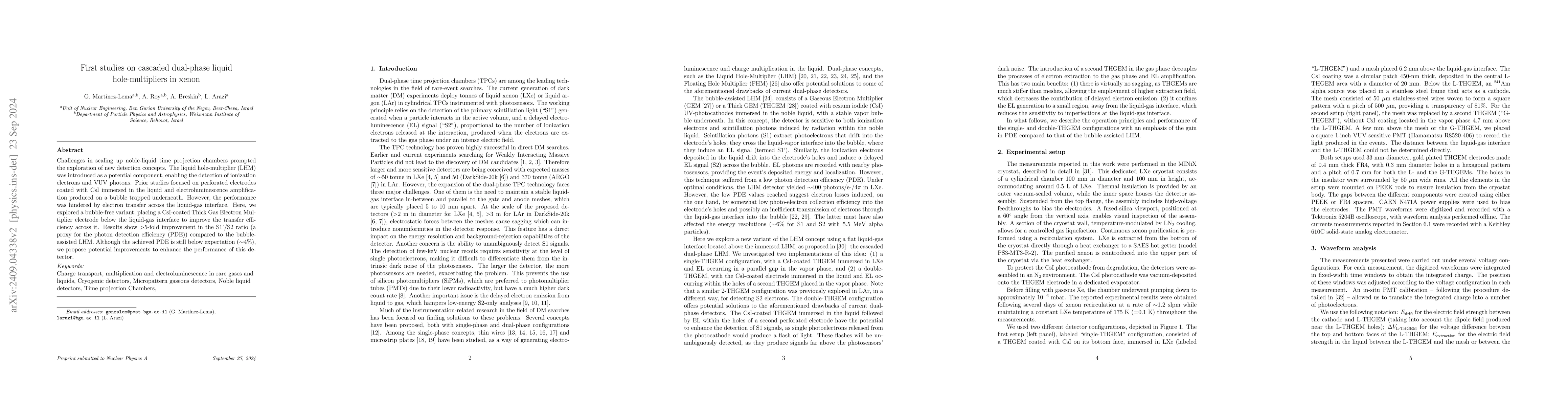 Thumbnail for First studies on cascaded dual-phase liquid hole-multipliers in xenon