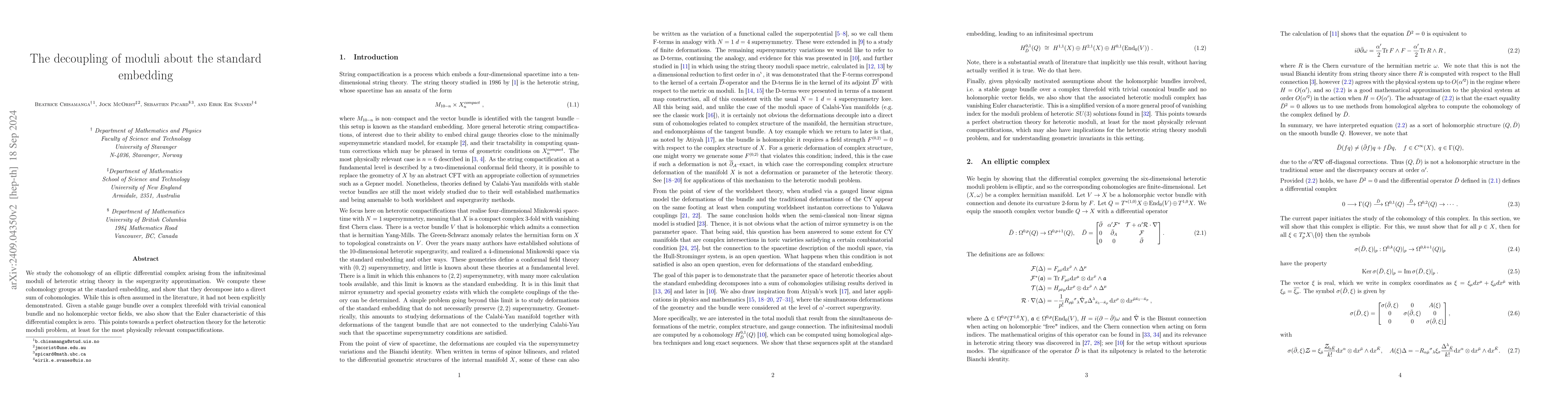 Thumbnail for The decoupling of moduli about the standard embedding