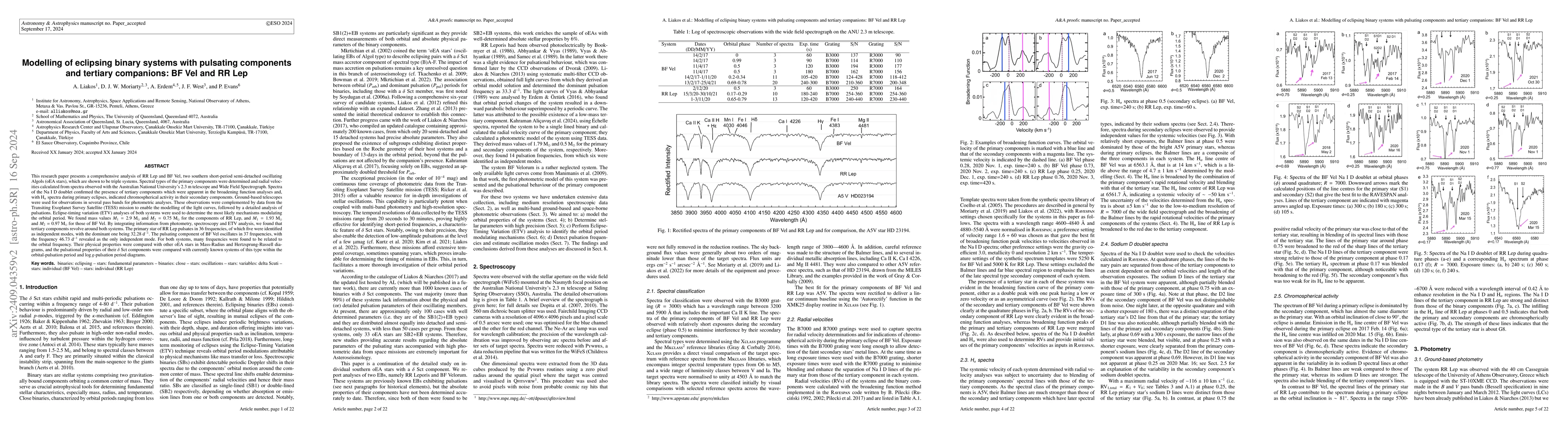 Thumbnail for Modelling of eclipsing binary systems with pulsating components and
  tertiary companions: BF Vel and RR Lep