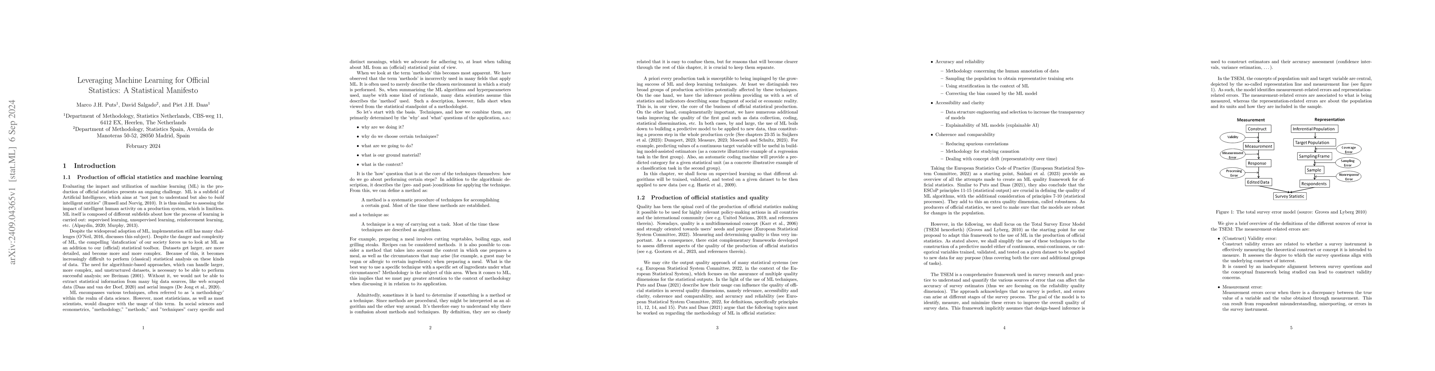 Thumbnail for Leveraging Machine Learning for Official Statistics: A Statistical
  Manifesto