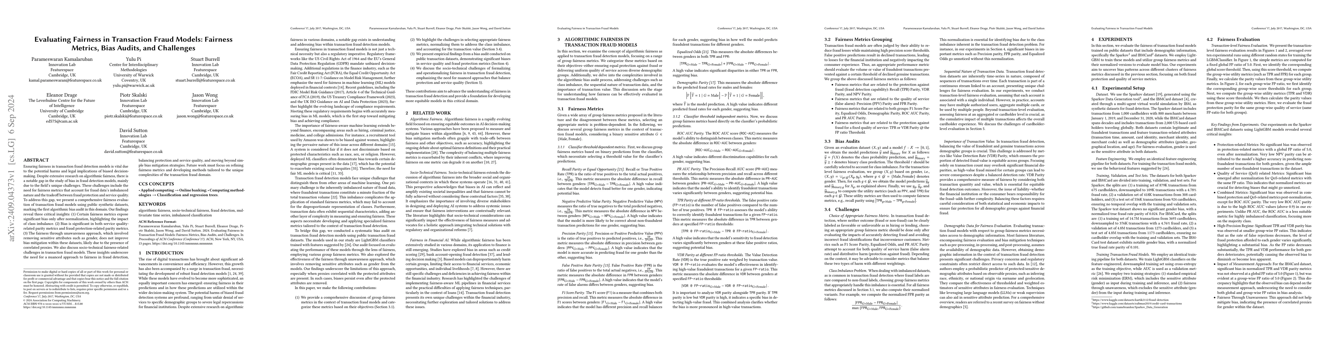 Thumbnail for Evaluating Fairness in Transaction Fraud Models: Fairness Metrics, Bias
  Audits, and Challenges