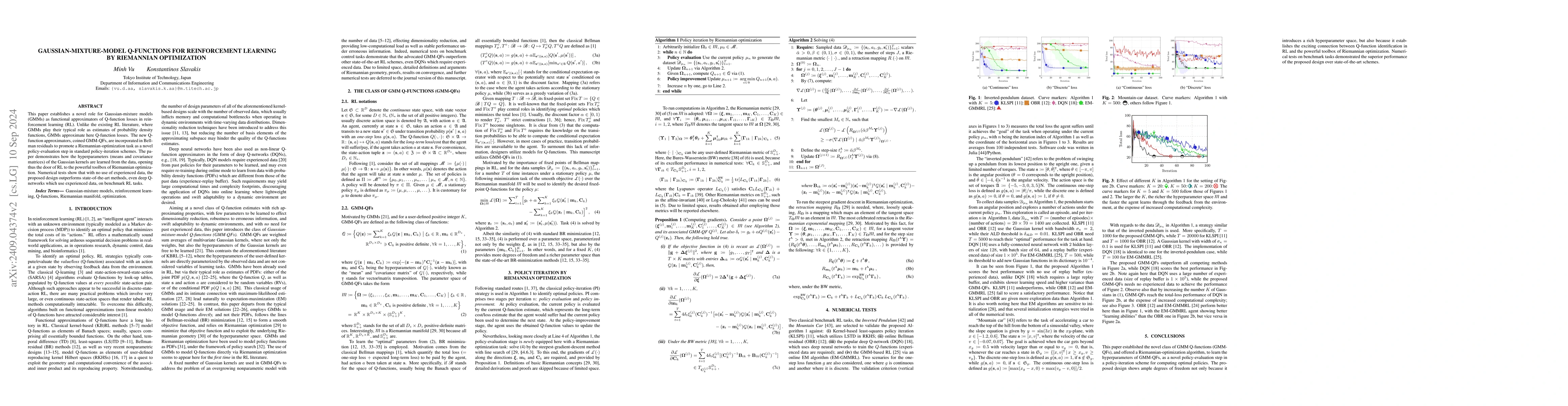 Thumbnail for Gaussian-Mixture-Model Q-Functions for Reinforcement Learning by
  Riemannian Optimization