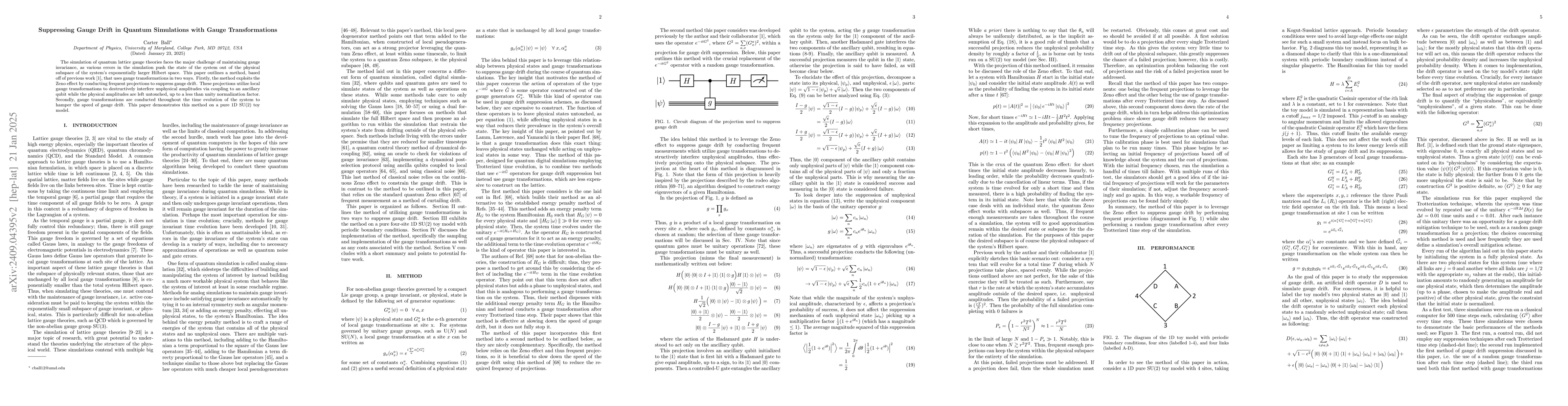Thumbnail for Suppressing Gauge Drift in Quantum Simulations with Gauge
  Transformations