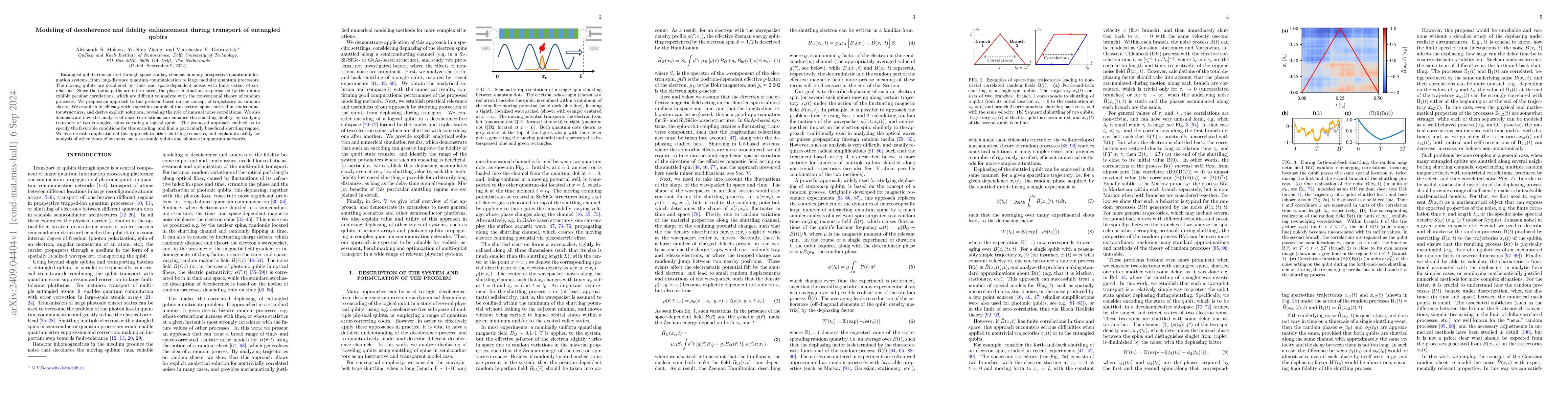 Thumbnail for Modeling of decoherence and fidelity enhancement during transport of
  entangled qubits