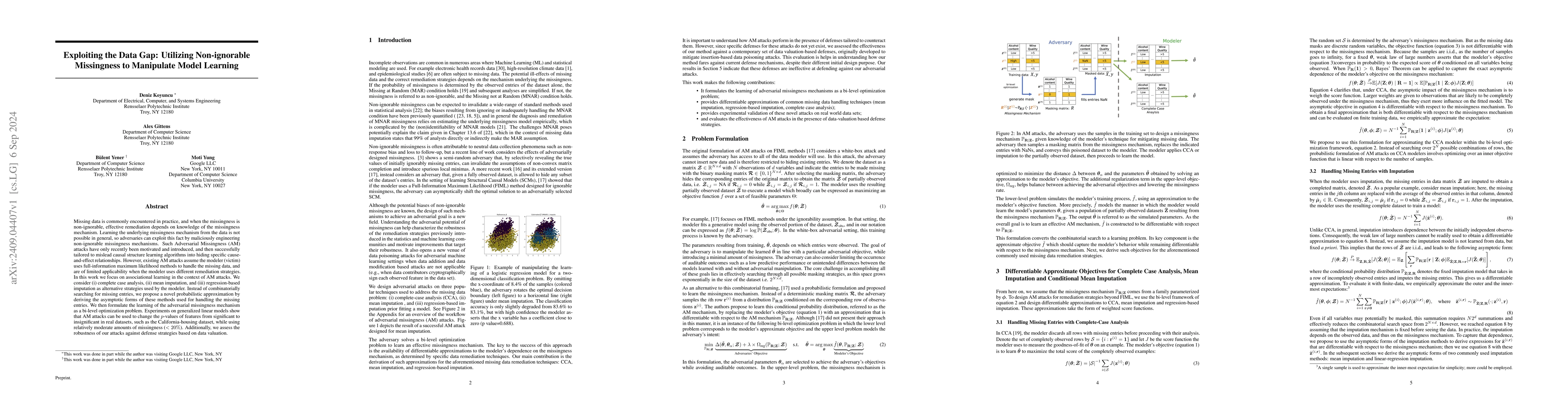 Thumbnail for Exploiting the Data Gap: Utilizing Non-ignorable Missingness to
  Manipulate Model Learning