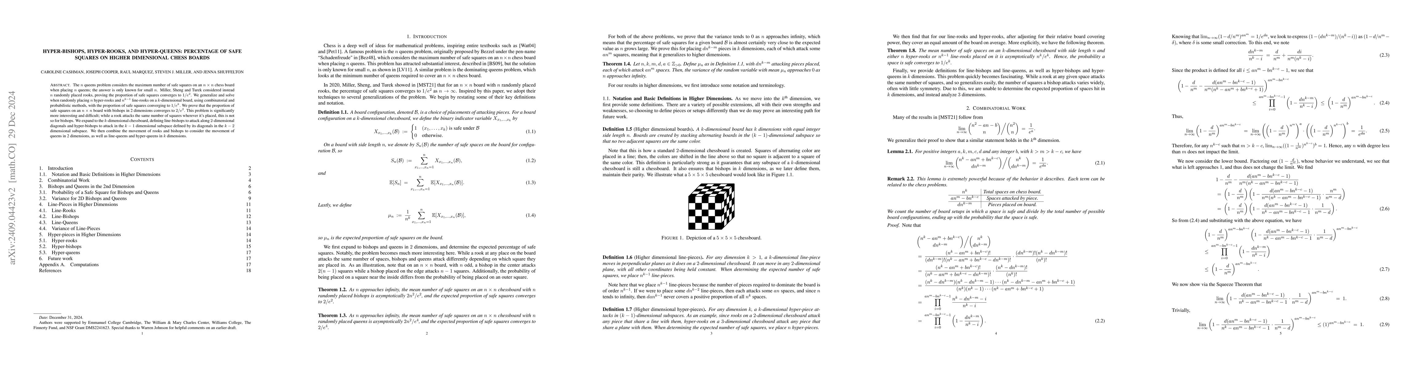 Thumbnail for Hyper-bishops, Hyper-rooks, and Hyper-queens: Percentage of Safe Squares
  on Higher Dimensional Chess Boards