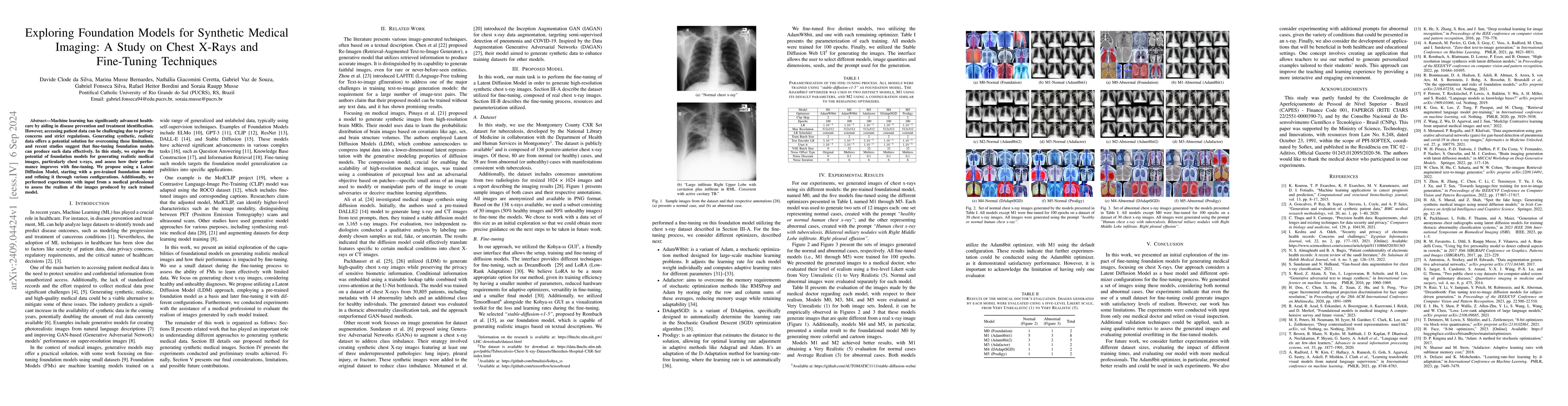 Thumbnail for Exploring Foundation Models for Synthetic Medical Imaging: A Study on
  Chest X-Rays and Fine-Tuning Techniques
