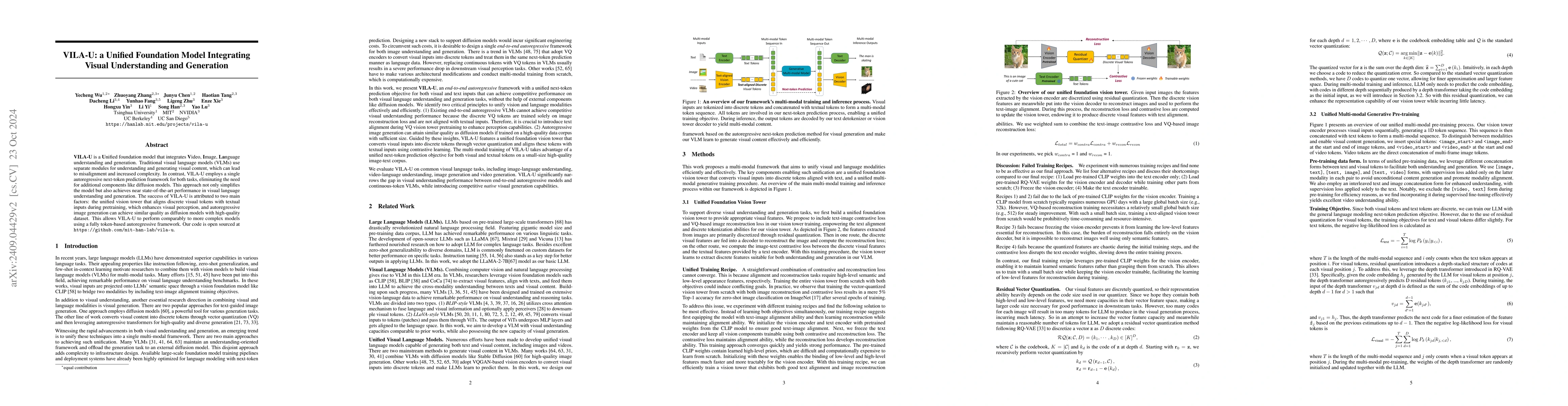 Thumbnail for VILA-U: a Unified Foundation Model Integrating Visual Understanding and
  Generation
