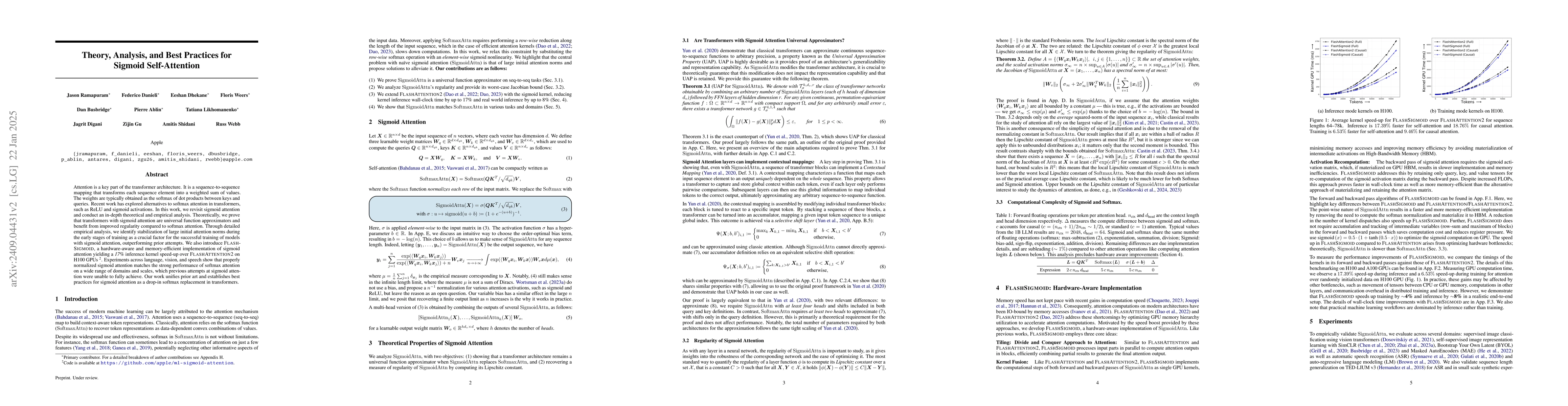 Thumbnail for Theory, Analysis, and Best Practices for Sigmoid Self-Attention