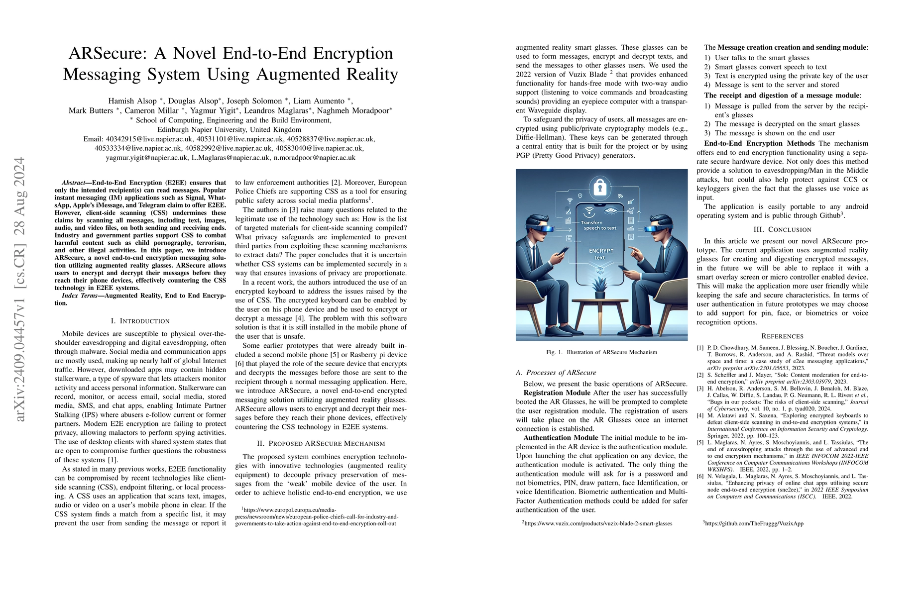 Thumbnail for ARSecure: A Novel End-to-End Encryption Messaging System Using Augmented
  Reality