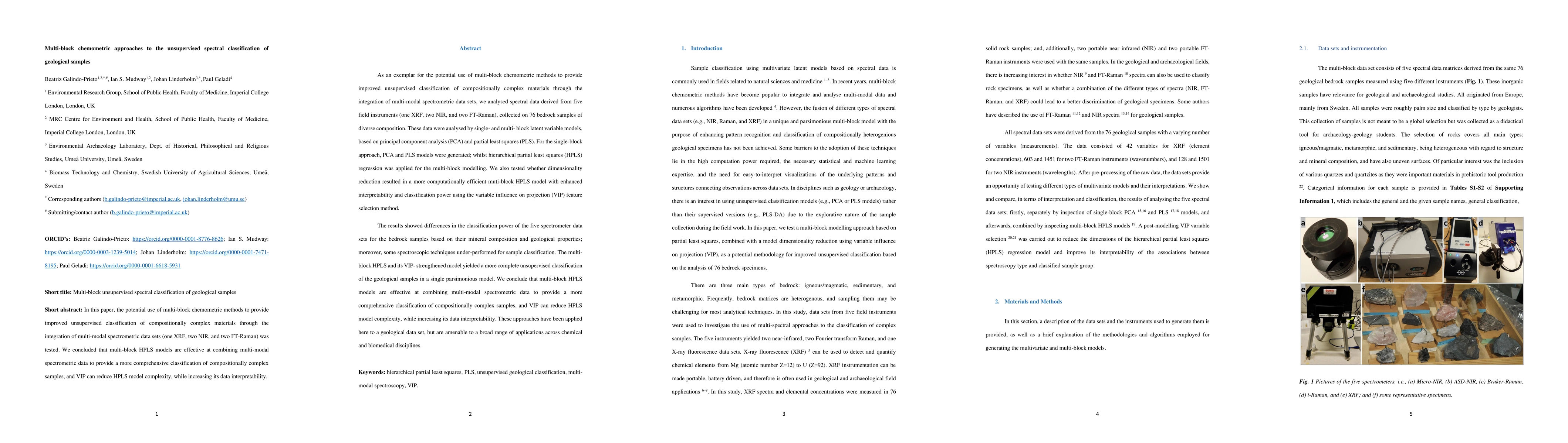 Thumbnail for Multi-block chemometric approaches to the unsupervised spectral
  classification of geological samples