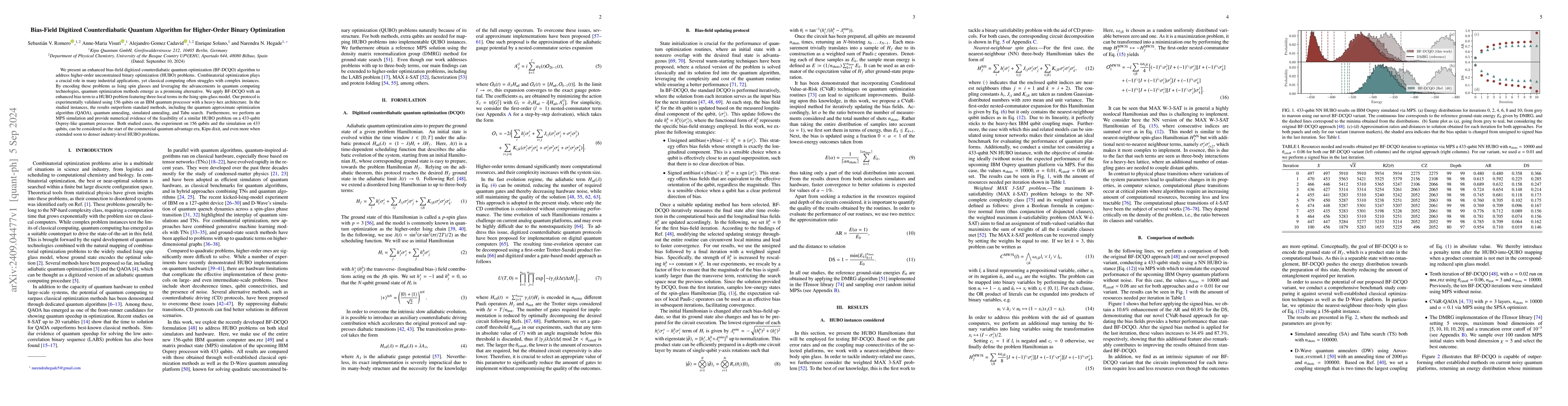 Thumbnail for Bias-Field Digitized Counterdiabatic Quantum Algorithm for Higher-Order
  Binary Optimization