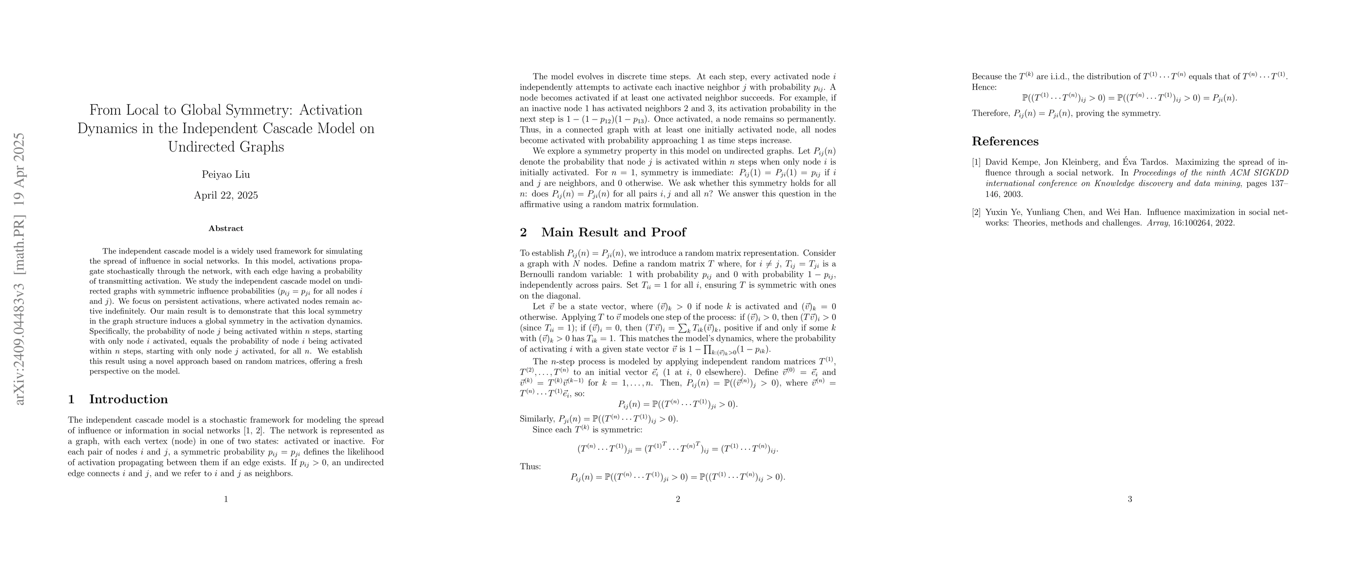 Thumbnail for Symmetry of random propagation on a graph