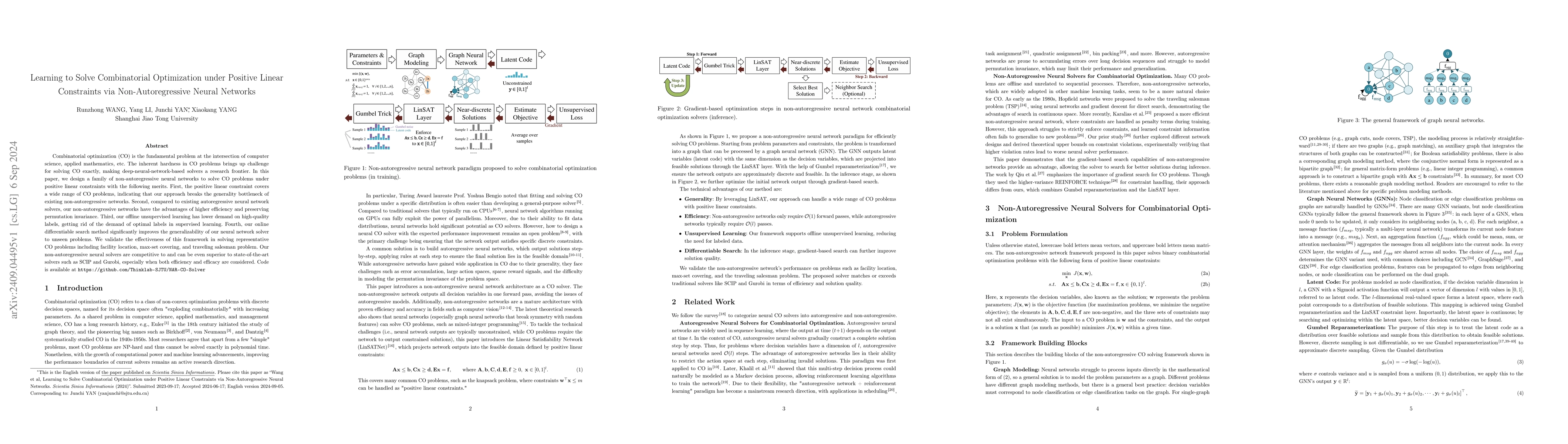 Thumbnail for Learning to Solve Combinatorial Optimization under Positive Linear
  Constraints via Non-Autoregressive Neural Networks