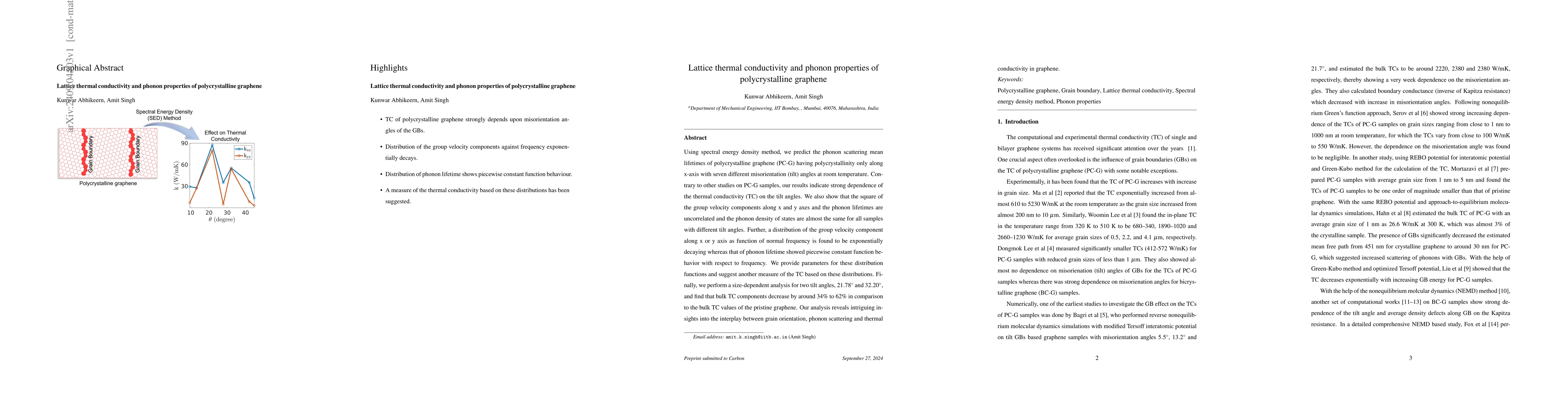 Thumbnail for Lattice thermal conductivity and phonon properties of polycrystalline
  graphene