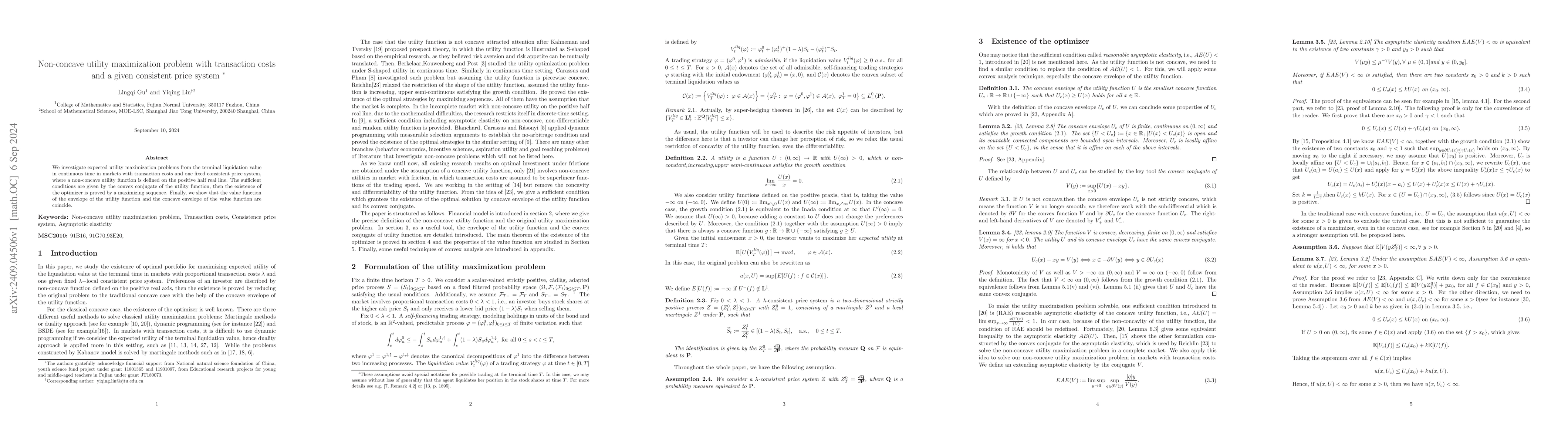 Thumbnail for Non-concave utility maximization problem with transaction costs and a
  given consistent price system