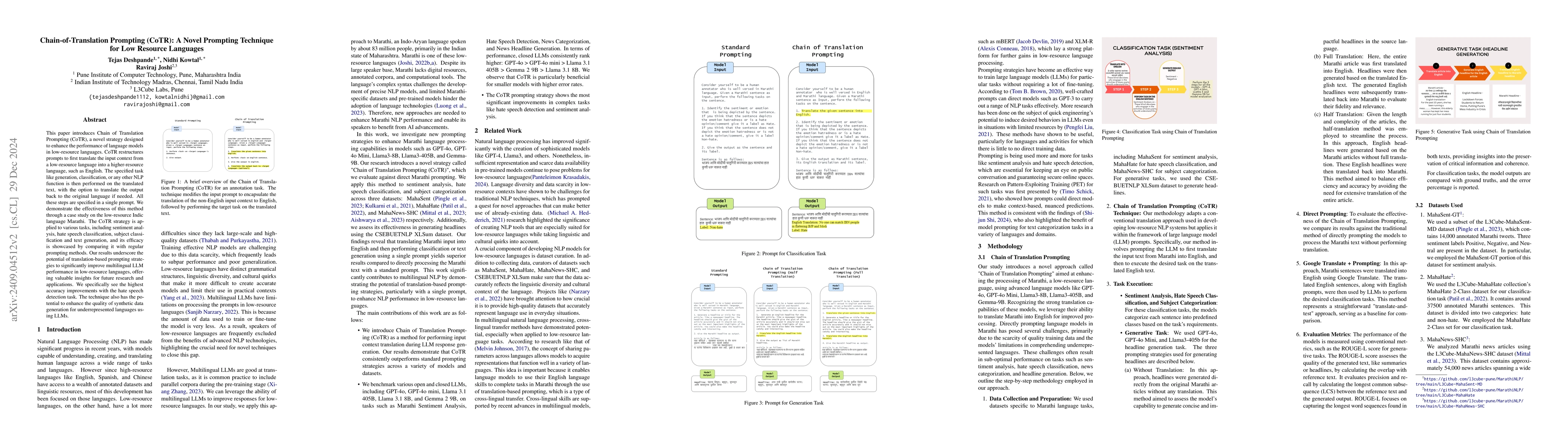 Thumbnail for Chain-of-Translation Prompting (CoTR): A Novel Prompting Technique for
  Low Resource Languages