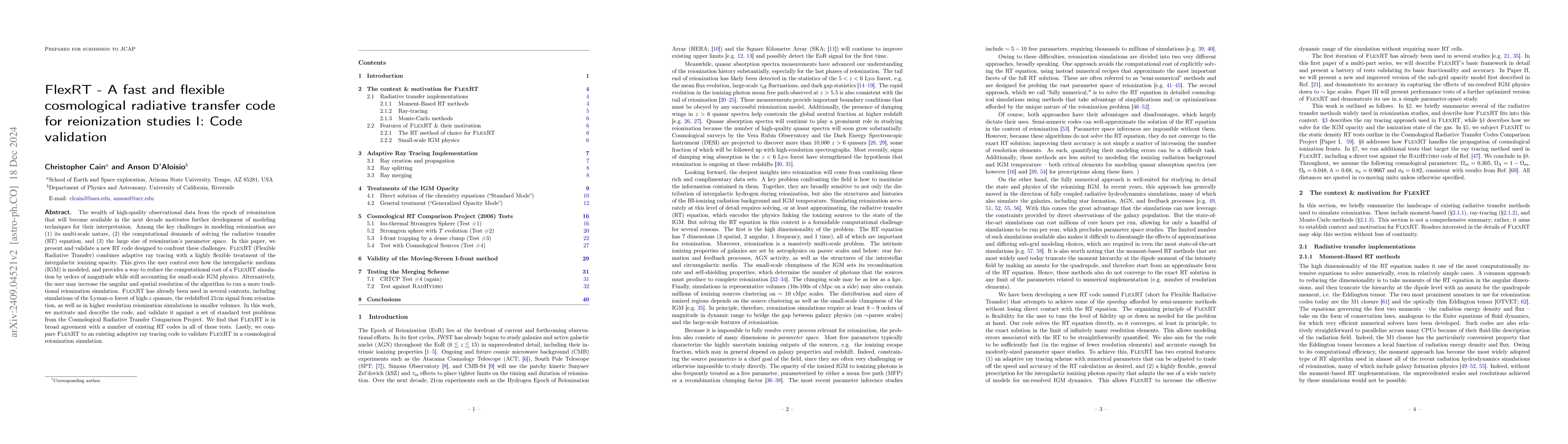 Thumbnail for FlexRT -- A fast and flexible cosmological radiative transfer code for
  reionization studies I: Code validation