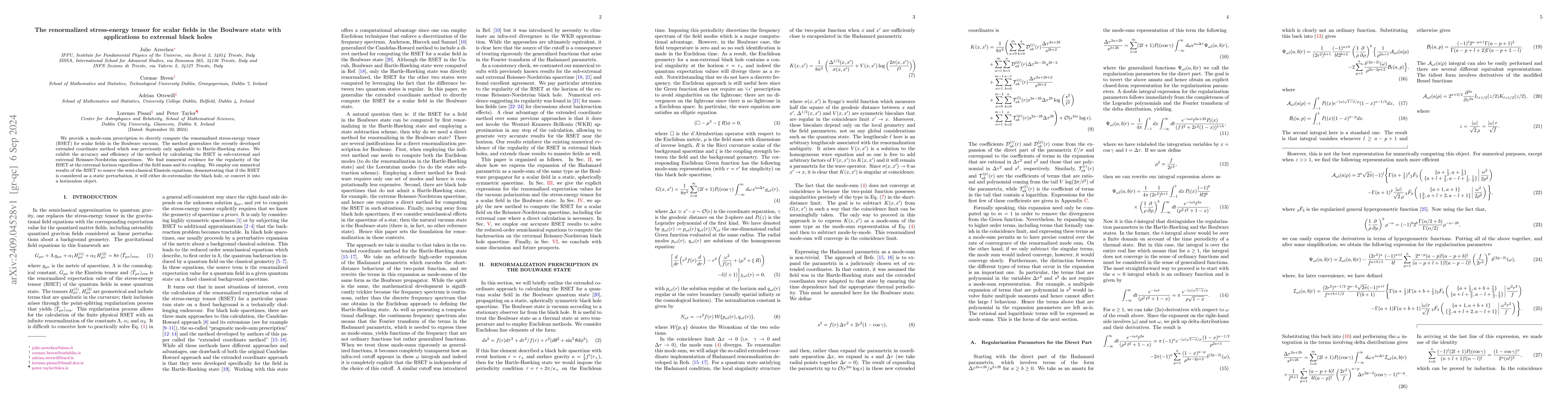 Thumbnail for The renormalized stress-energy tensor for scalar fields in the Boulware
  state with applications to extremal black holes