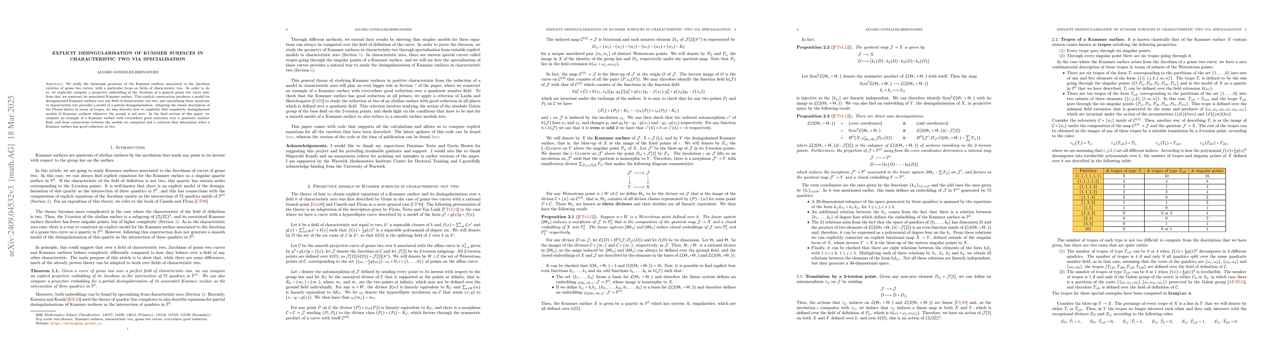 Thumbnail for Explicit desingularisation of Kummer surfaces in characteristic two via
  specialisation