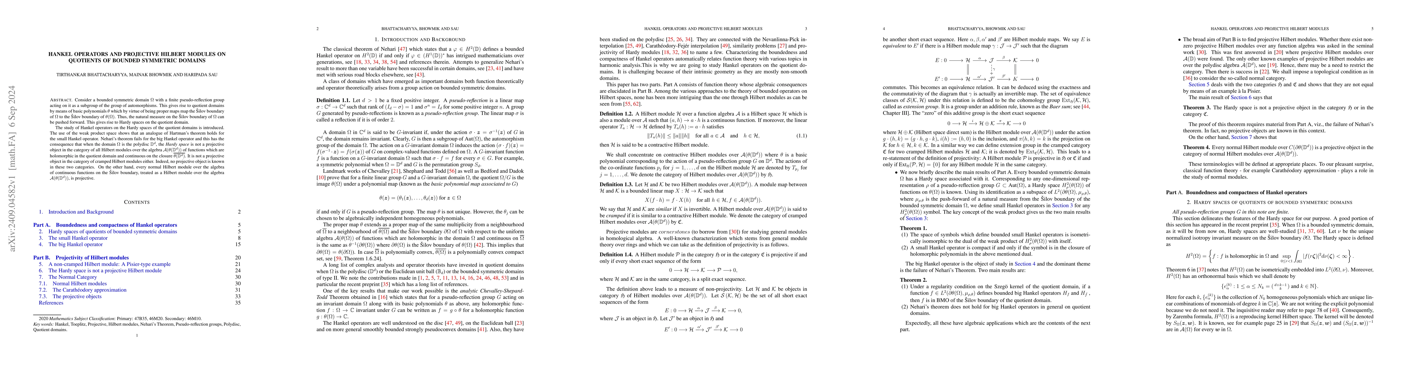 Thumbnail for Hankel operators and Projective Hilbert modules on quotients of bounded
  symmetric domains