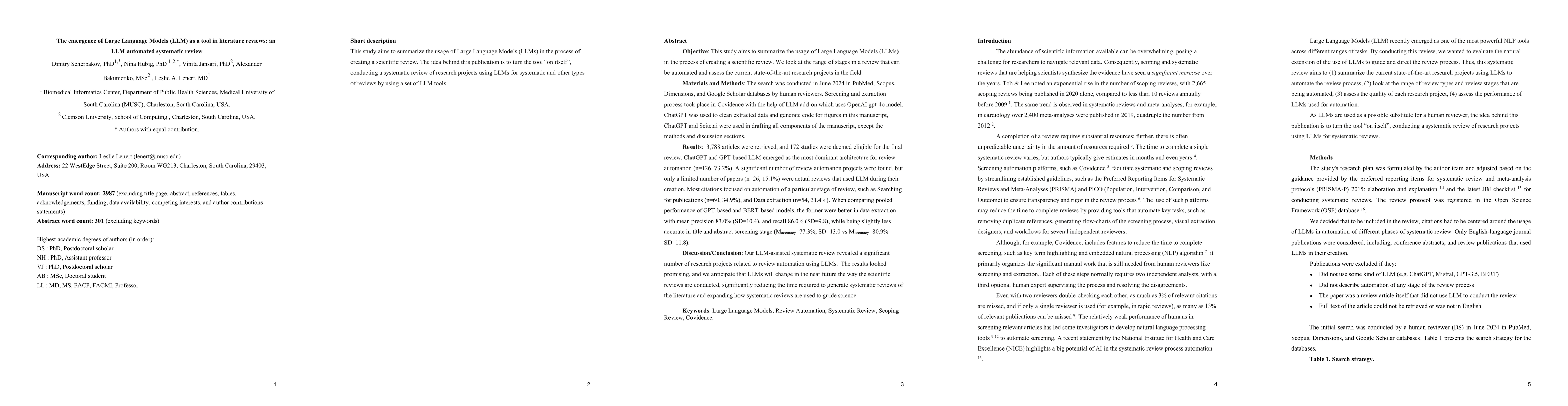 Thumbnail for The emergence of Large Language Models (LLM) as a tool in literature
  reviews: an LLM automated systematic review