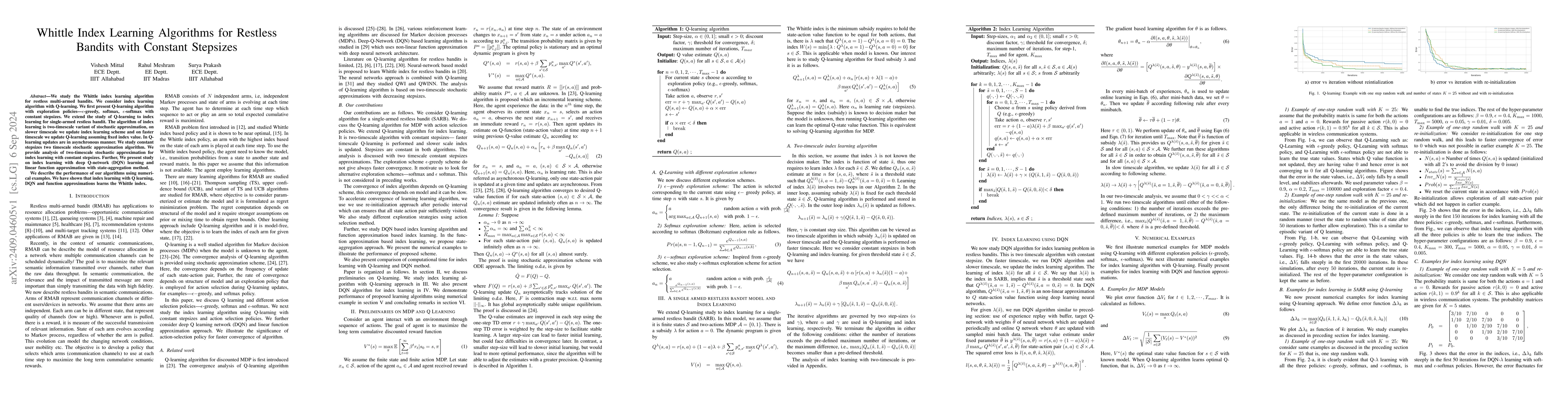 Thumbnail for Whittle Index Learning Algorithms for Restless Bandits with Constant
  Stepsizes