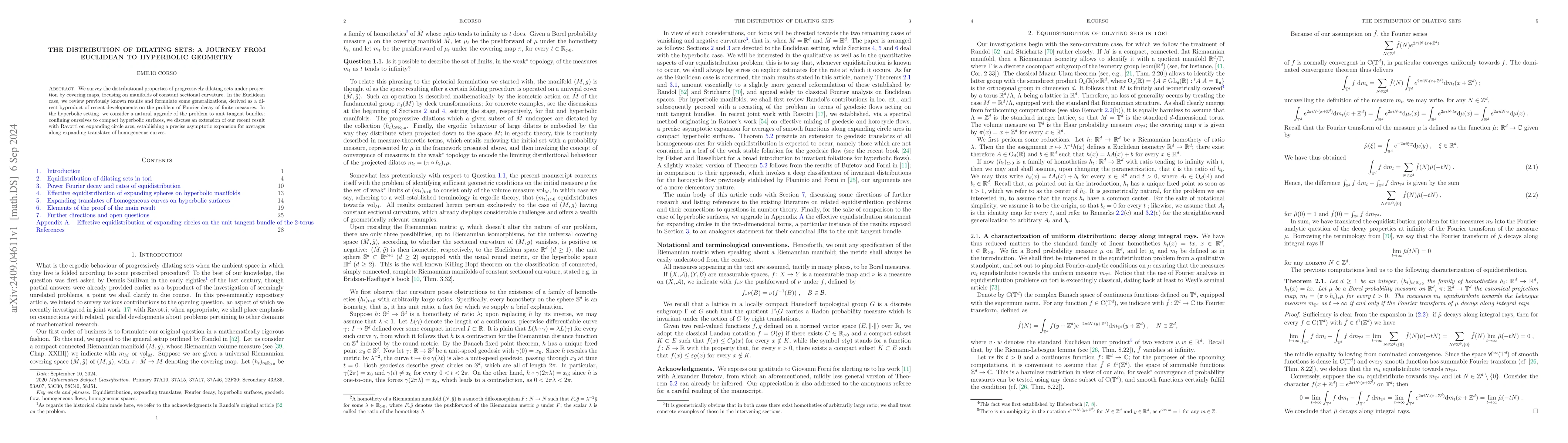 Thumbnail for The distribution of dilating sets: a journey from Euclidean to
  hyperbolic geometry