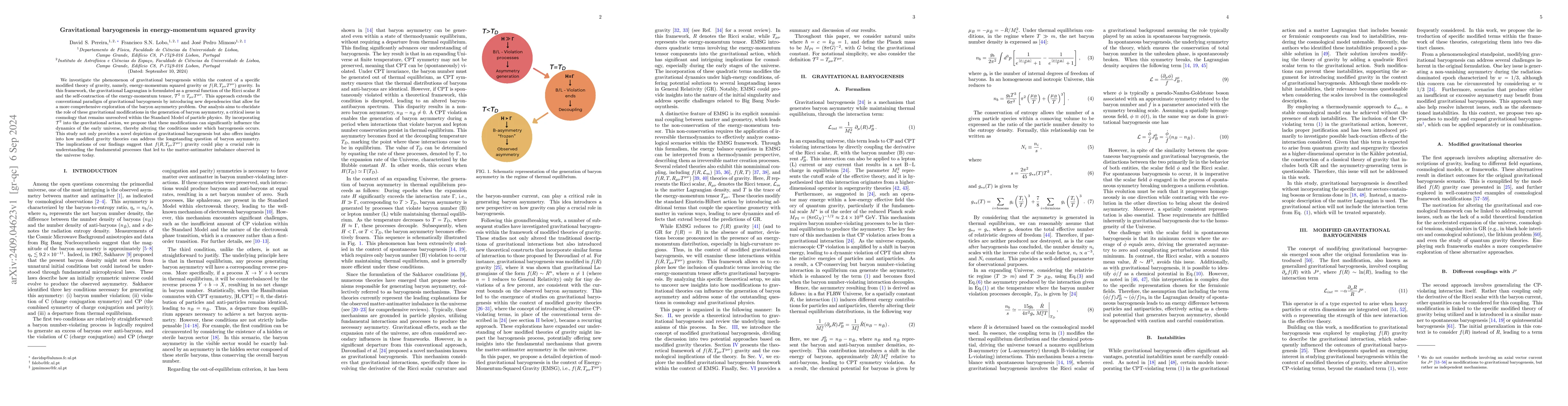 Thumbnail for Gravitational baryogenesis in energy-momentum squared gravity