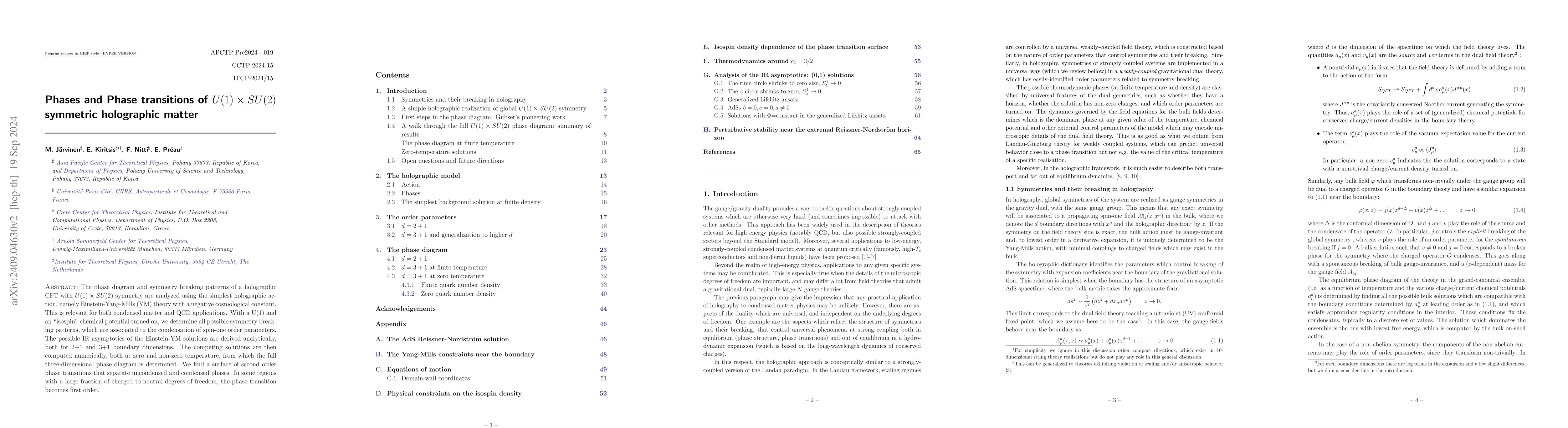 Thumbnail for Phases and Phase transitions of U(1)$\times$SU(2) symmetric holographic
  matter