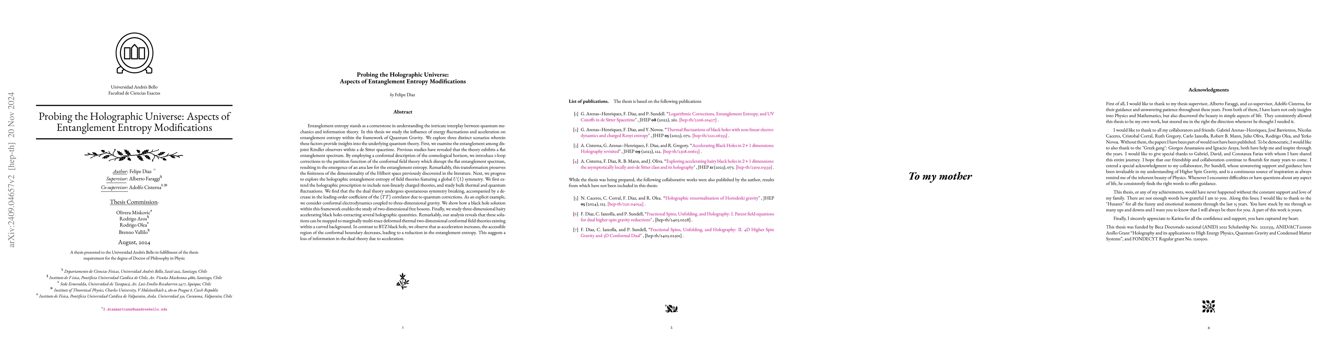 Thumbnail for Probing the Holographic Universe: Aspects of Entanglement Entropy
  Modifications