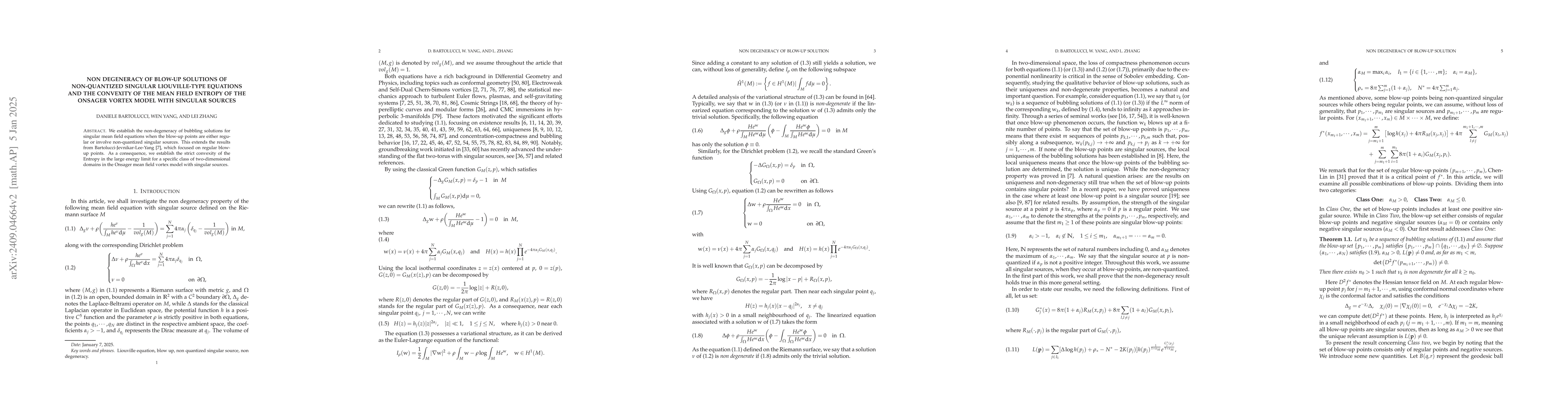 Thumbnail for Non degeneracy of blow-up solutions of non-quantized singular
  Liouville-type equations and the convexity of the mean field entropy of the
  Onsager vortex model with sinks